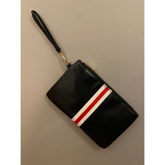 Wristlet Clutch Black Faux Leather Moto Stripe Funky Monkey Wallet Purse - Picture 2 of 4